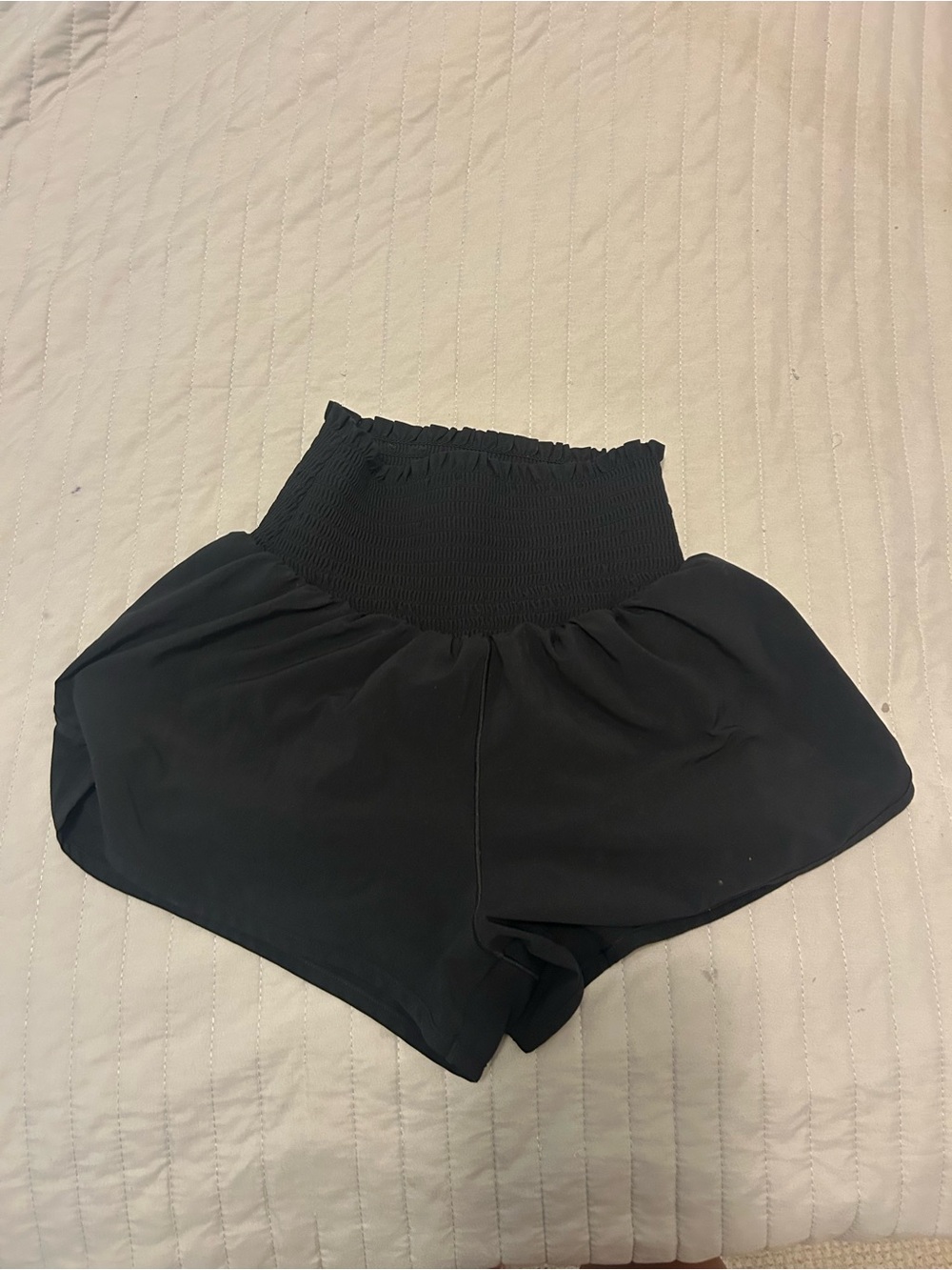 aerie High-Waist Black Smocked Waist Flow Shorts